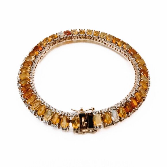 Yellow Brown Ethiopian Opal And Zircon 18K Over 925 Gemstone Tennis Bracelet - 8 - Picture 2 of 3